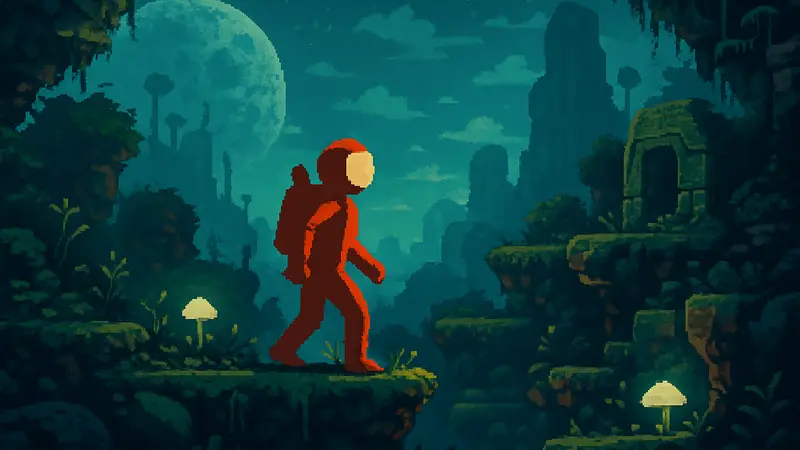 Скриншот из игры Residual: пиксельный персонаж на незнакомой планете, жанр сурвайвал-платформер
