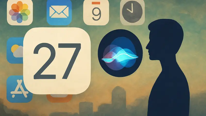 Логотип iOS 27 и новые функции Apple Intelligence