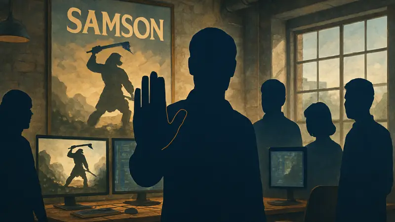 Изображение команды разработчиков Samson или логотипа игры, символизирующее отказ от кранча