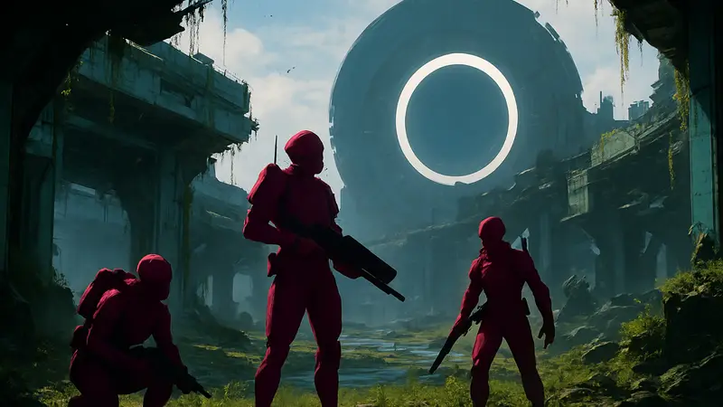 Скриншот или арт из игры Marathon от Bungie. Уникальный арт-дизайн и персонажи.