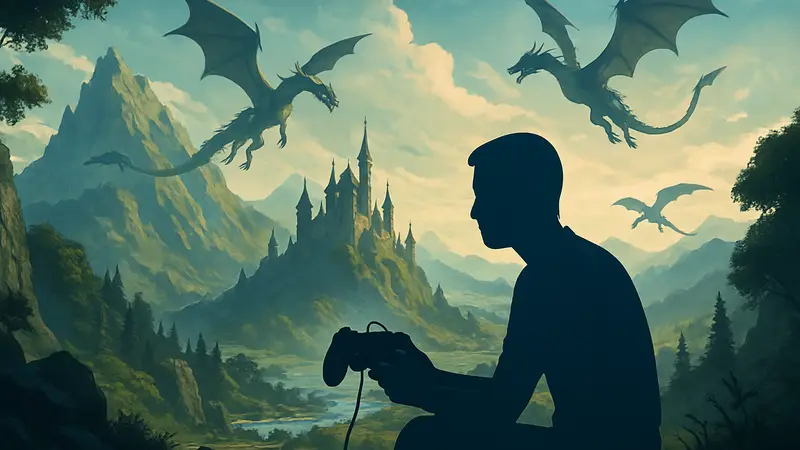 Логотип RuneScape Dragonwilds на фоне фантастического мира с драконами