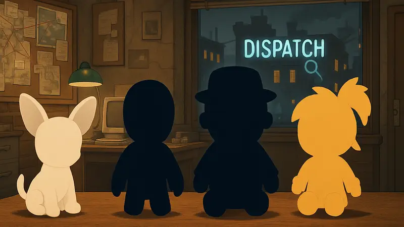Изображение плюшевых игрушек персонажей игры Dispatch: Бекона, Невидимы, Роберта Робертсона, Блонди Блейзер