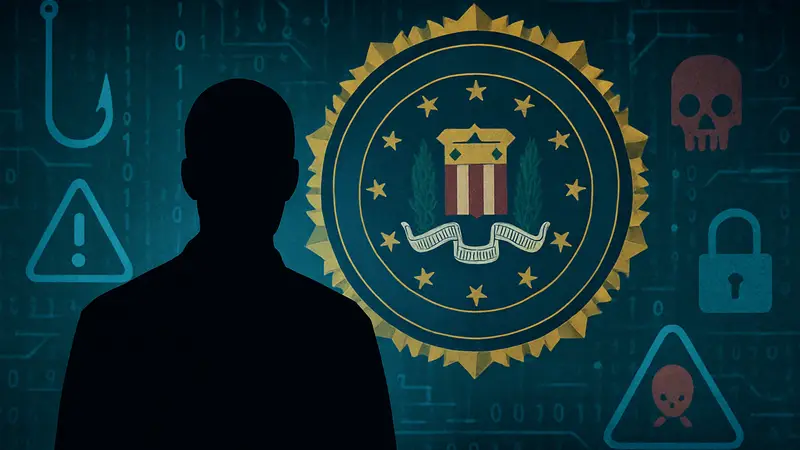 Логотип ФБР на фоне цифровых угроз, символизирующих кибербезопасность