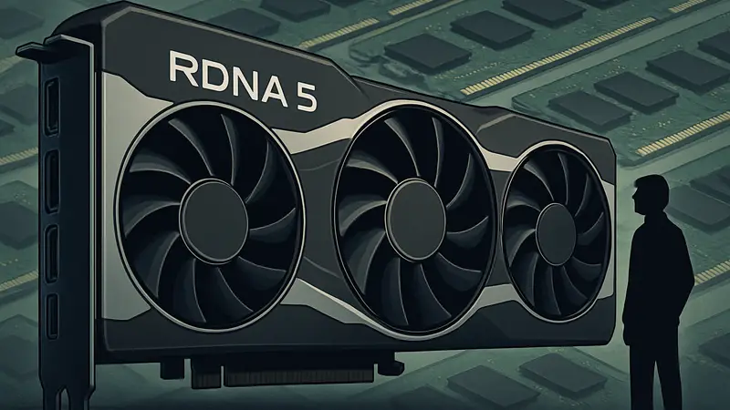 Видеокарта AMD RDNA 5 на фоне микросхем оперативной памяти, символизирующая прогнозы цен.