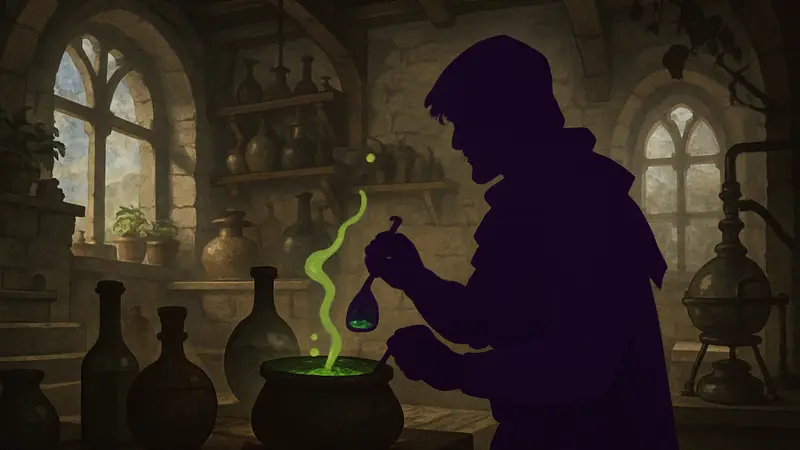 Герой Crimson Desert смешивает ингредиенты на Фабрике эликсиров для идеального зелья.