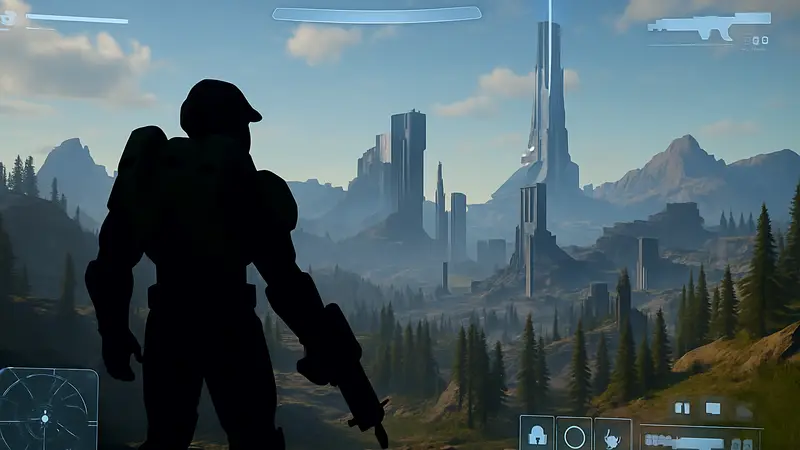 Скриншот Halo Infinite с элементами интерфейса MMO, напоминающими Destiny