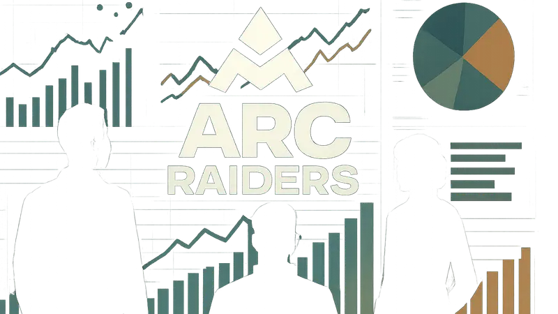 Логотип ARC Raiders на фоне данных и графиков, символизирующих сбор игровой статистики.