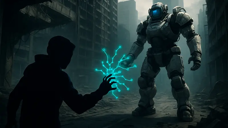 Скриншот из игры Pragmata, где персонаж использует свои способности взлома