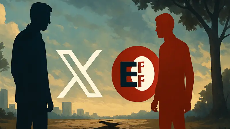 Логотип X (бывший Twitter) и логотип EFF, символизирующие расставание двух организаций.