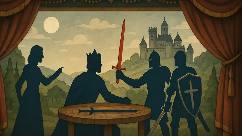 Стилизованная графика пошаговой RPG Legends of the Round Table, напоминающая средневековый кукольный театр.