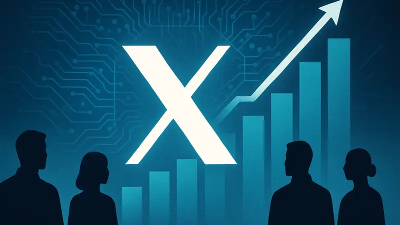 Логотип социальной сети X на фоне графиков роста доходов, символизирующих ИИ
