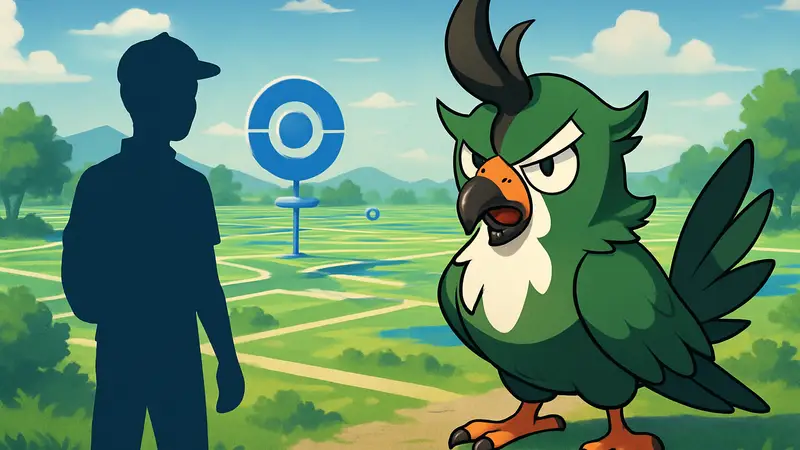 Покемон Squawkabilly на фоне игрового мира Pokémon Go