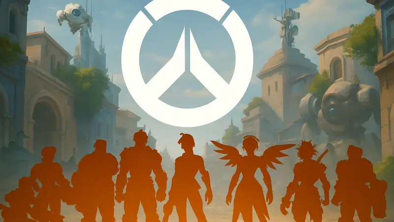 Обновленный логотип Overwatch без цифры 2 на фоне героев игры. Анонс ребрендинга Overwatch.