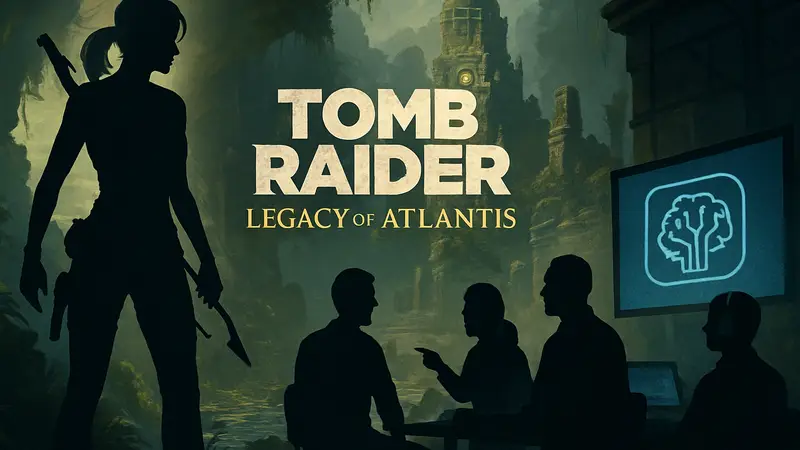 Логотип Tomb Raider: Legacy of Atlantis, Лара Крофт, разработчики Crystal Dynamics, ИИ в играх.