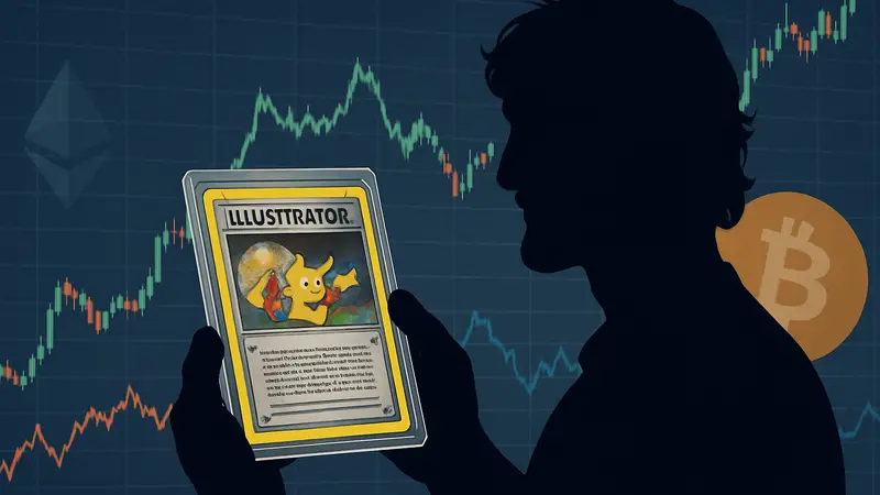 Самая дорогая карта Pokémon Illustrator Pikachu Логана Пола на фоне крипто-графиков.