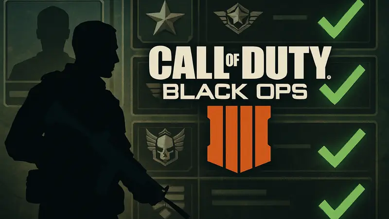 Логотип Call of Duty Black Ops 7 на фоне элементов интерфейса рейтингового режима с зелёными галочками, символизирующими исправления.