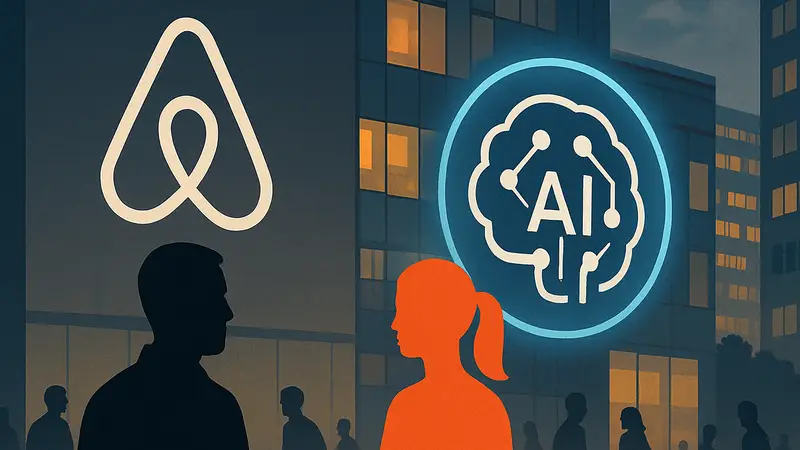 Логотип Airbnb и значок искусственного интеллекта, символизирующие ИИ-поддержку кл