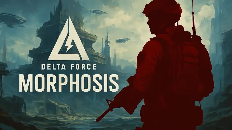Обложка обновления Morphosis для игры Delta Force, футуристический солдат на фоне.
