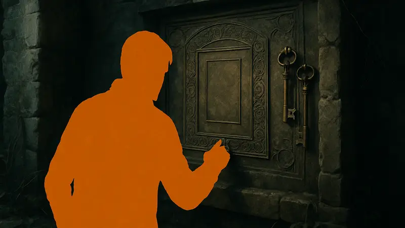 Игровой скриншот Resident Evil 9 с головоломкой Recessed Panel и ключами