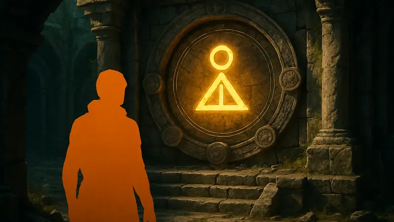 Скриншот из Crimson Desert, изображающий «Забытый алтарь» или элемент головоломки.