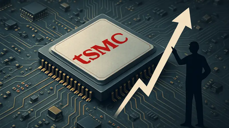Изображение чипа TSMC на фоне материнской платы, символизирующее повышение цен на полупроводники.