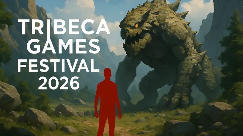 Логотип Tribeca Games Festival 2026 на фоне изображения из игры Rockbeasts