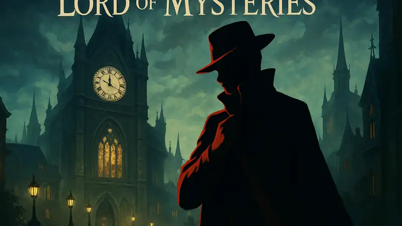Постер аниме Lord of Mysteries с главным героем, анонс даты выхода на Crunchyroll.