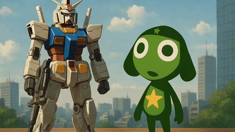 Изображение Сержанта Керуру (Sgt Frog) в стиле Gundam или рядом с моделью Gunpla