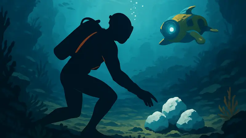 Игрок Subnautica 2 под водой ищет залежи соли для крафта
