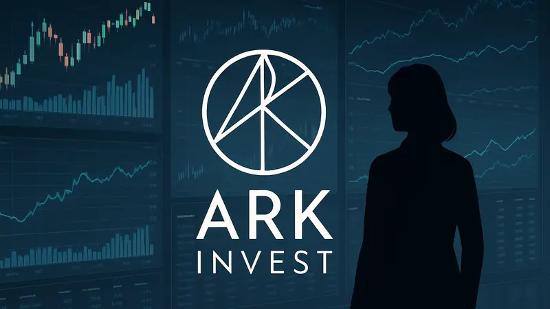 Логотип ARK Invest на фоне биржевых графиков и данных