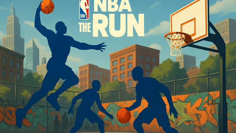 Скриншот или обложка игры NBA The Run, демонстрирующая динамичный аркадный баскетбол на PS5.
