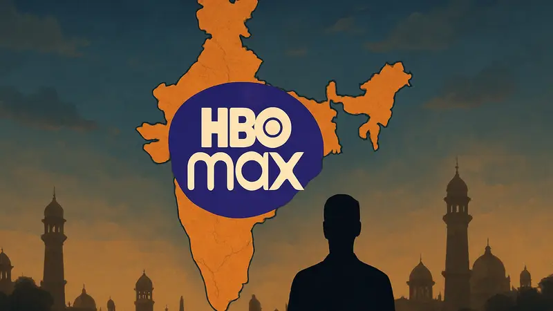 Логотип HBO Max на фоне карты Индии, символизирующий запуск сервиса