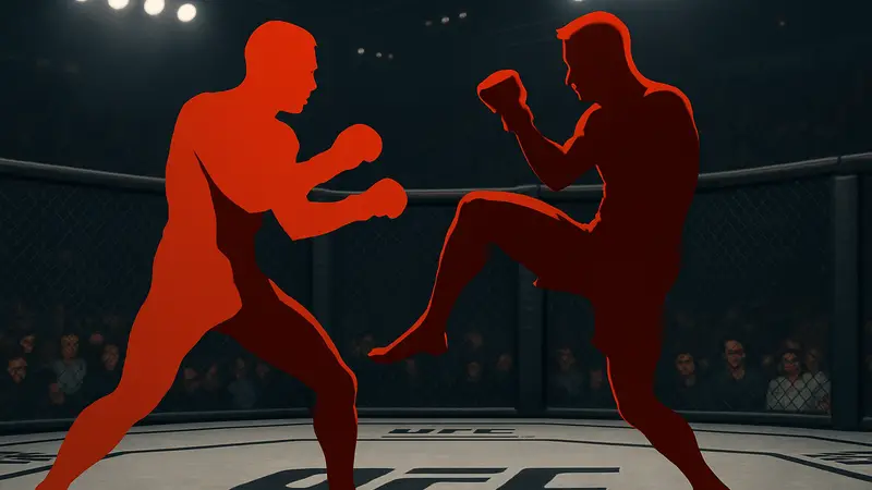 Два бойца в октагоне симулятора UFC 6, демонстрирующие реалистичную графику и динамику боя.