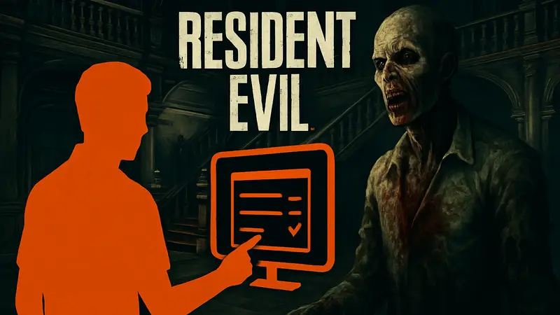 Обложка игры Resident Evil, зомби, логотип Resident Evil, игровой тест