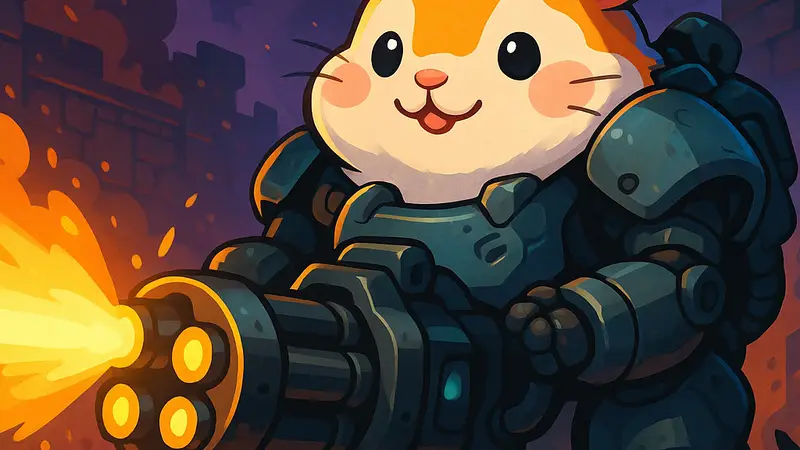 Изображение милого, но опасного меха-хомяка из игры Mochi-O, персонаж roguelike.