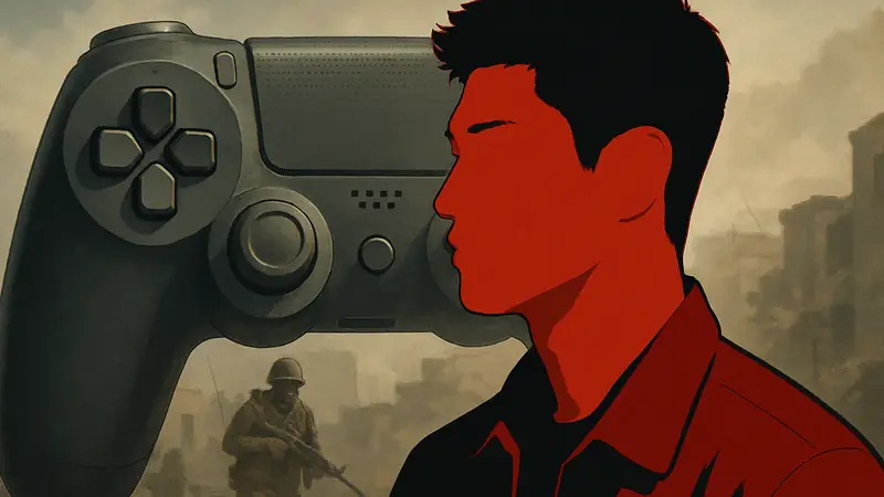 Портрет Мэттью Кима (BM) из KARD и сериала 'Грызня' на фоне игрового контроллера