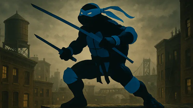 Статуя Леонардо из фильма «Черепашки-ниндзя» с катанами в боевой позе.