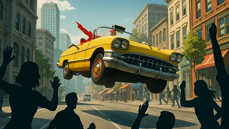 Заставка игры Crazy Taxi на Dreamcast, демонстрирующая мгновенное веселье на улицах города.