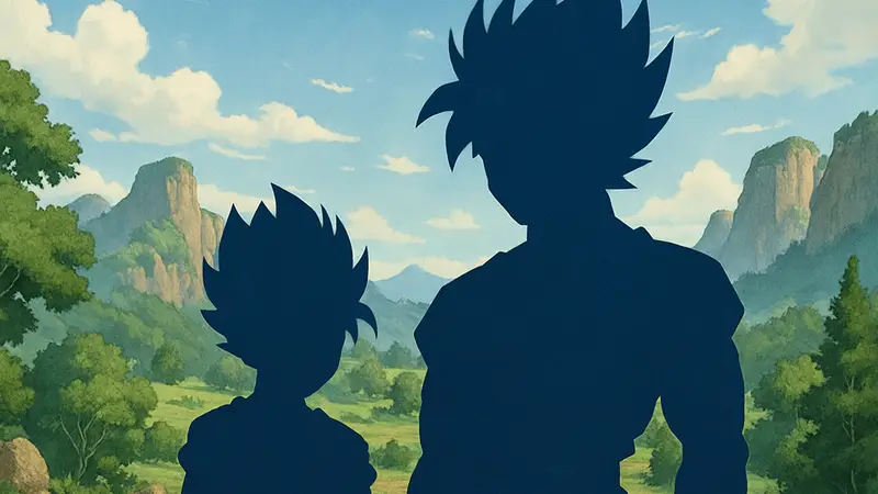 Гоку и Гохан в форме Супер Сайяна из аниме Dragon Ball, символизирующие юных воинов