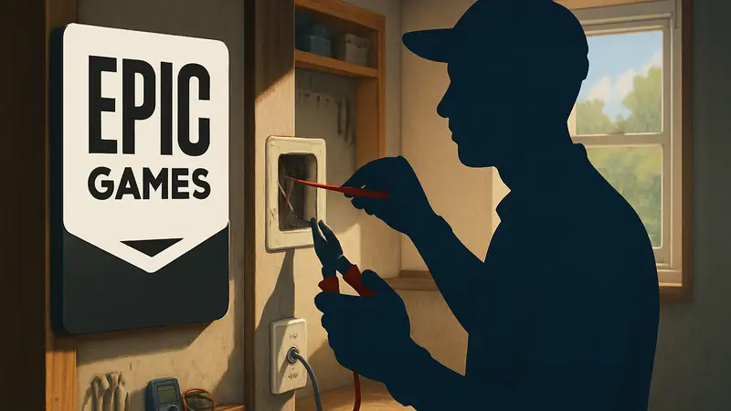 Логотип Epic Games Store с обложкой игры Electrician Simulator