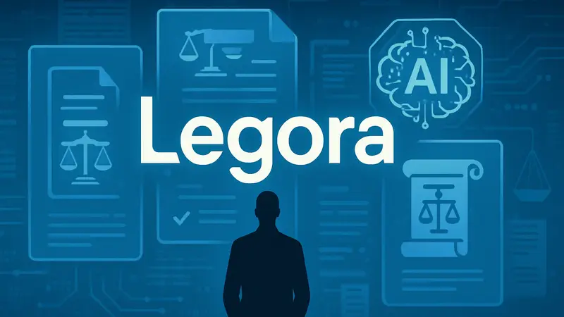 Логотип Legora на фоне цифровых юридических документов и символов ИИ, отражающие оценку компании.
