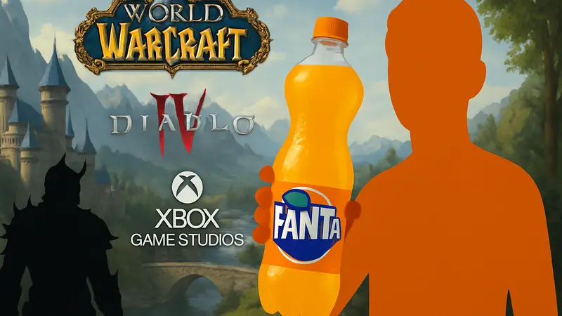 Рекламное изображение акции Fanta с логотипами World of Warcraft, Diablo 4 и Xbox Game Studios