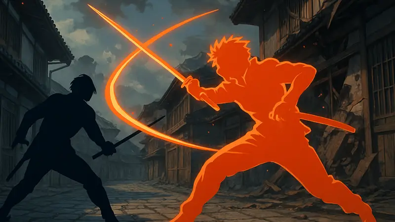 Кадр из динамичной боевой сцены аниме Kagurabachi, демонстрирующий уникальный стиль анимации.