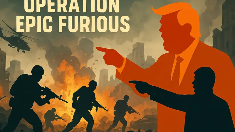 Обложка игры Operation Epic Furious, демонстрирующая сатирический взгляд на военные конфликты.