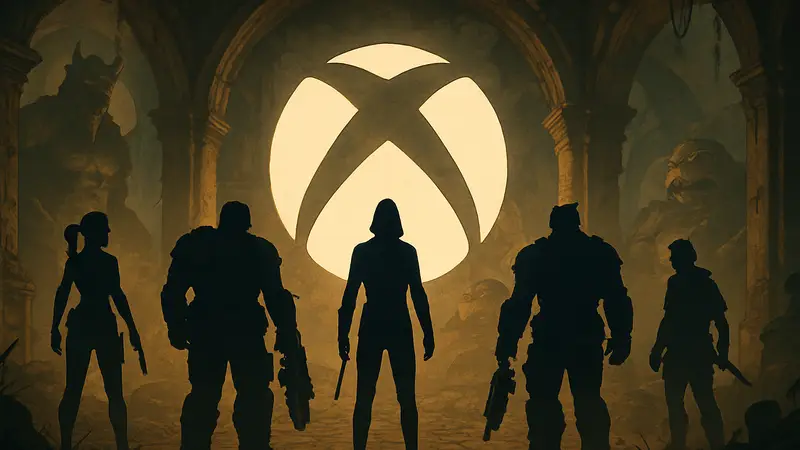 Логотип Xbox на фоне старых игровых франшиз, ожидающих возрождения.