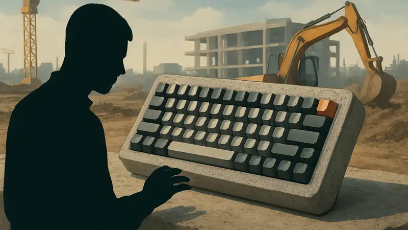 Беспроводная механическая клавиатура Keychron K2 HE Concrete Edition, выполненная из армированного бетона.
