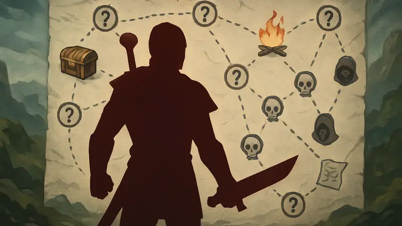 Герой Slay the Spire 2 на фоне запутанной карты приключений, символизирующий выбор пути и стратегию.