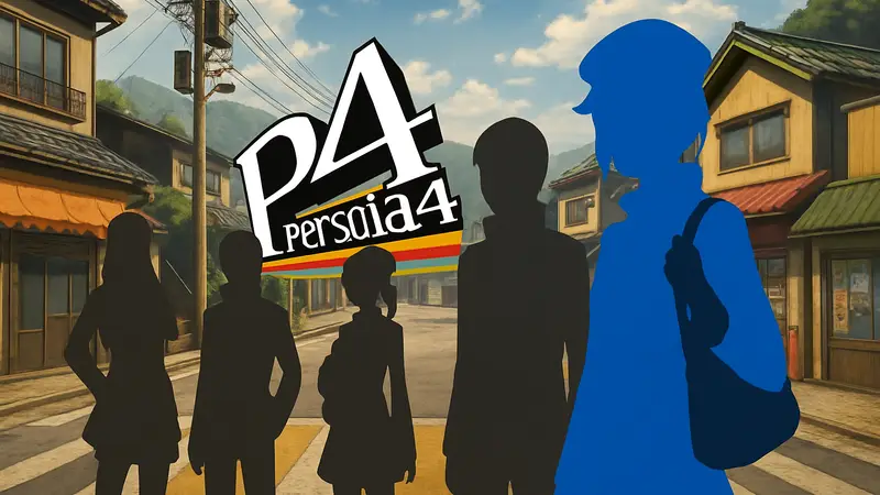 Персонажи Persona 4, включая Мари, в стиле аниме с элементами игры.