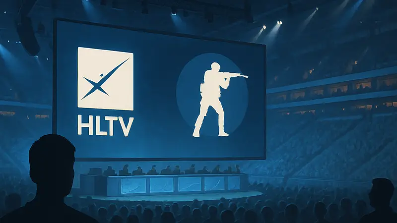 Логотип HLTV и символика Counter-Strike на фоне киберспортивной арены, обзор недели