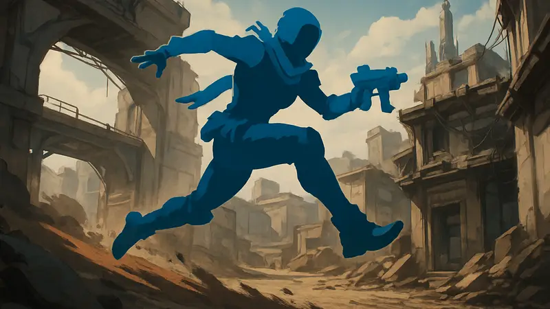 Игровой скриншот Deadlock с персонажем, совершающим прыжок во время скольжения.